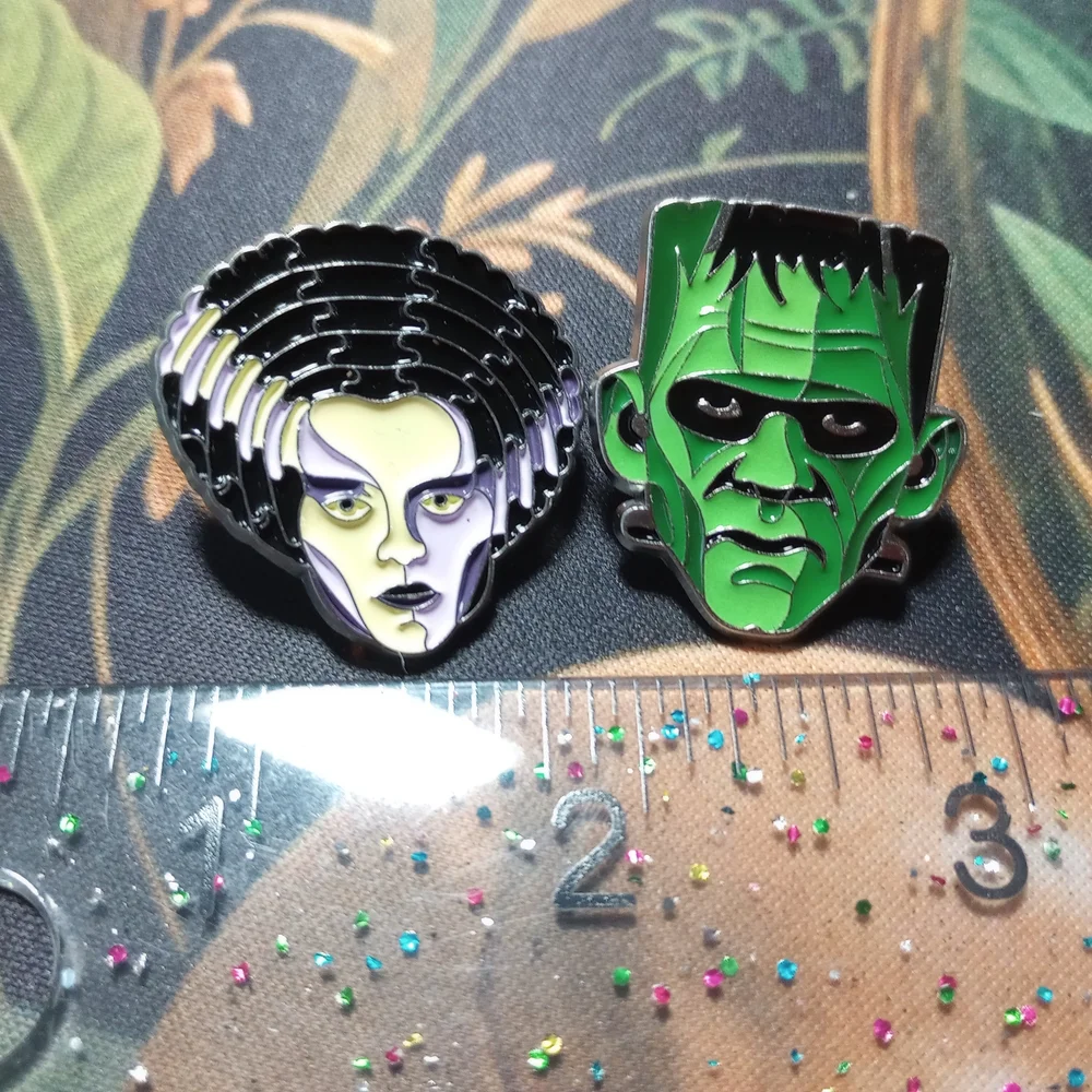 NEW Bride & Frankenstein's Monster Universal Dark Academia Horror Pins Set Goth